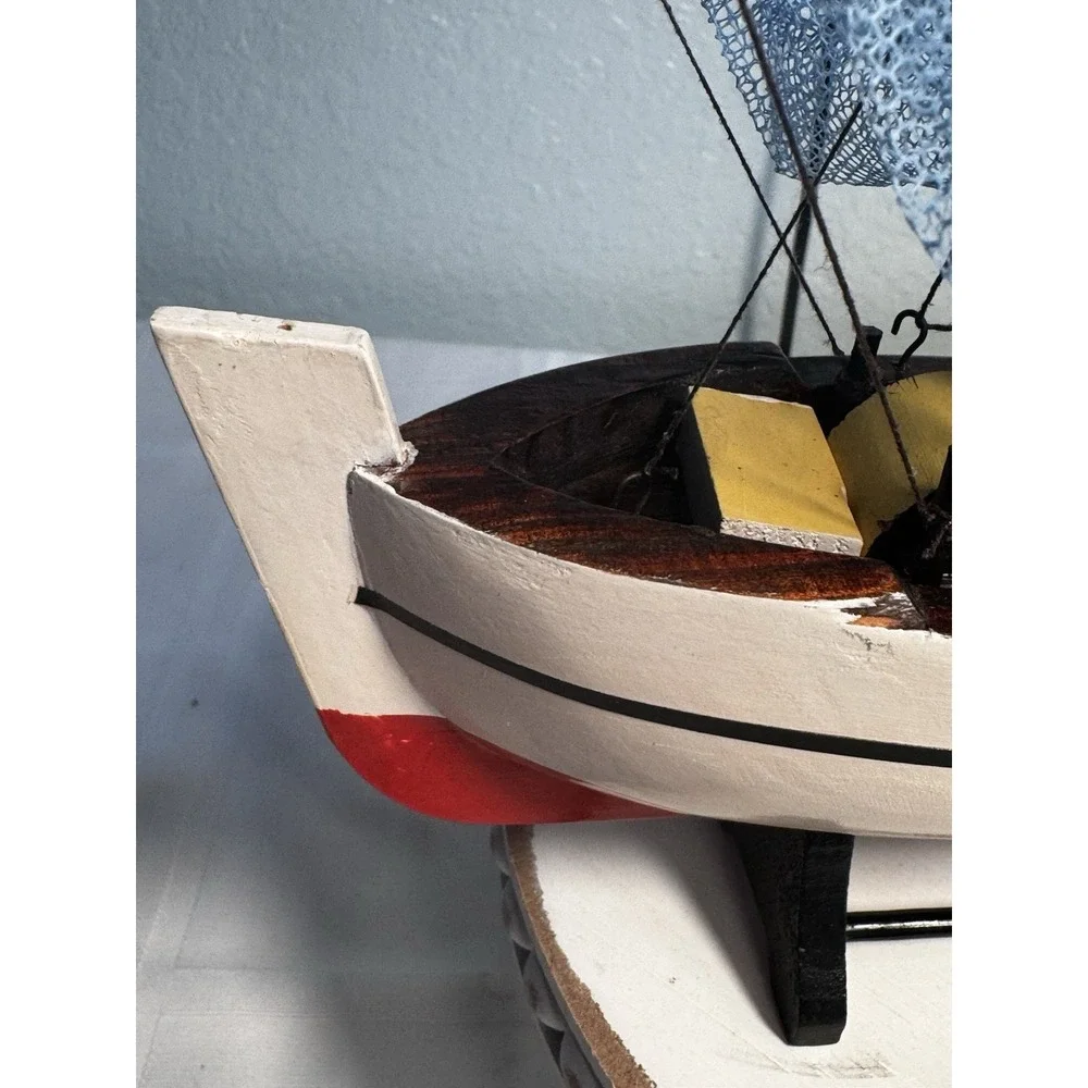 Shrimp Boat Model Fishing Trawler Complete Built Wooden Hull Painted with Stand